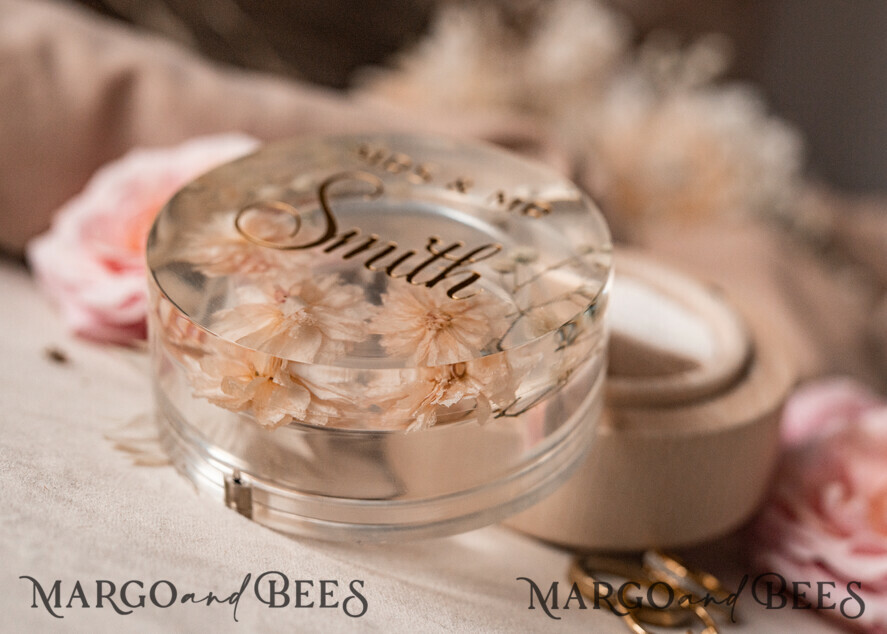RING BEARER BOXES & PILLOWS Epoxy Wedding rings Box epoxy resin and wood wedding ring box for ceremony, Boho Epoxy Wedding Ring Boxes his hers, Transparent Epoxy dubble Ring Box for wedding, Wood resin flowers Marriage Proposal Ring Box