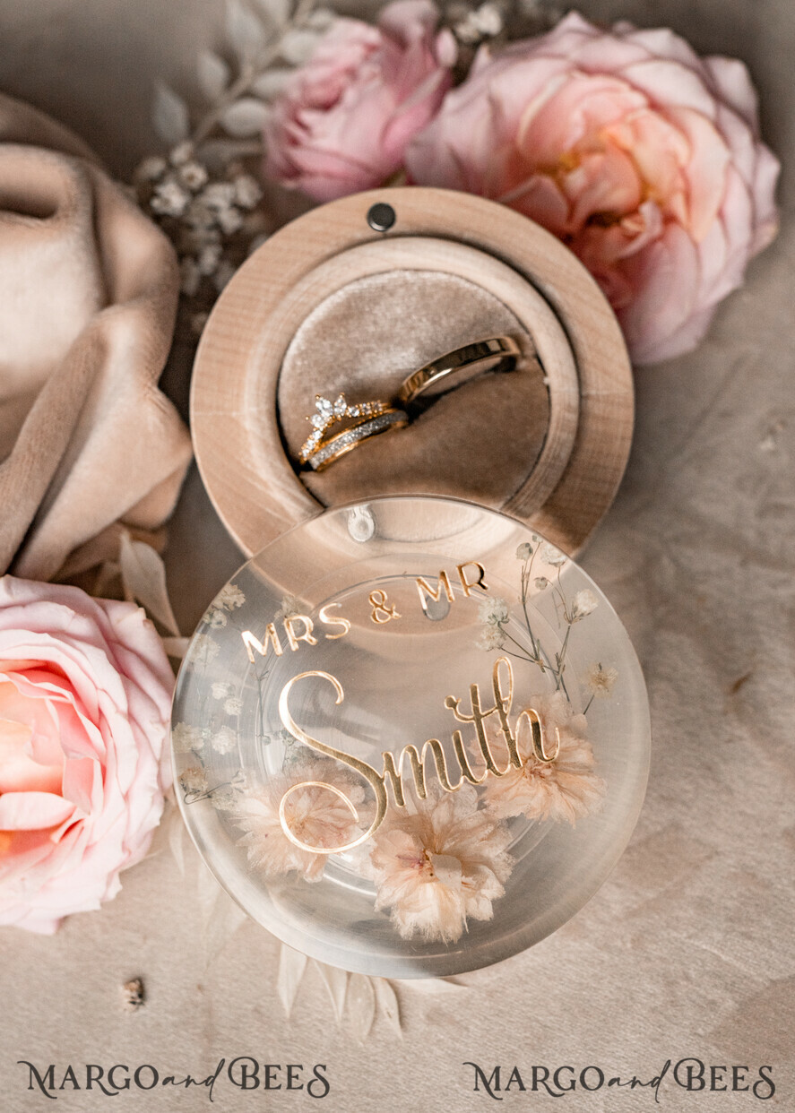 RING BEARER BOXES & PILLOWS Epoxy Wedding rings Box epoxy resin and wood wedding ring box for ceremony, Boho Epoxy Wedding Ring Boxes his hers, Transparent Epoxy dubble Ring Box for wedding, Wood resin flowers Marriage Proposal Ring Box