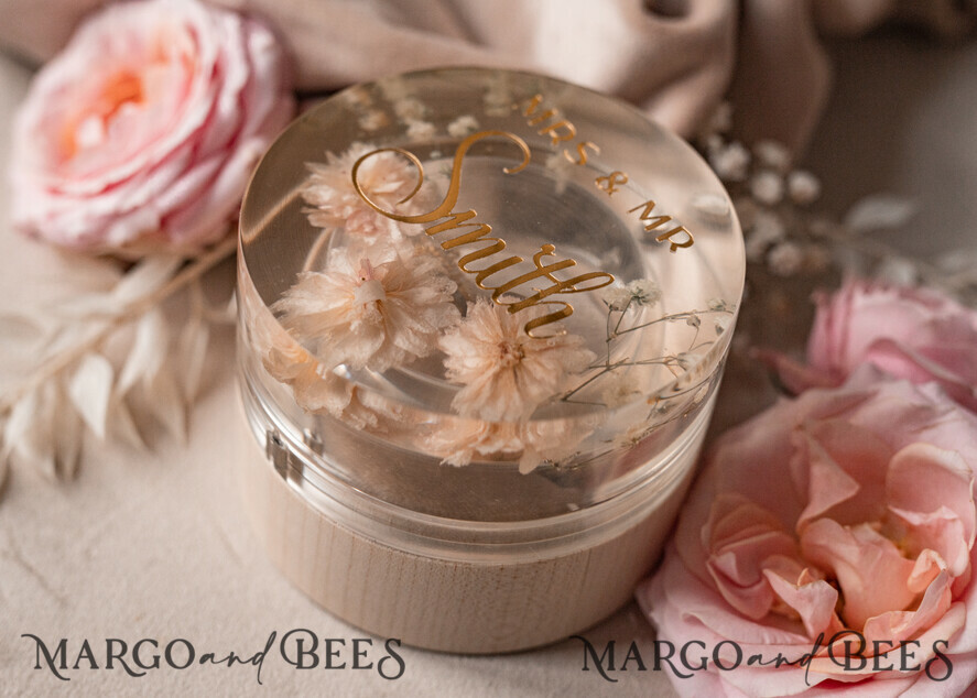 RING BEARER BOXES & PILLOWS Epoxy Wedding rings Box epoxy resin and wood wedding ring box for ceremony, Boho Epoxy Wedding Ring Boxes his hers, Transparent Epoxy dubble Ring Box for wedding, Wood resin flowers Marriage Proposal Ring Box