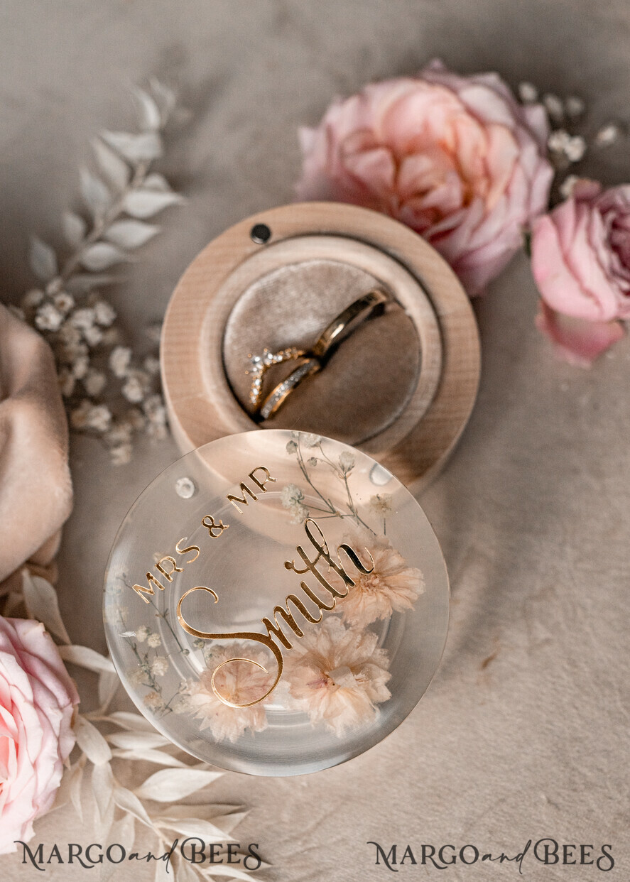RING BEARER BOXES & PILLOWS Epoxy Wedding rings Box epoxy resin and wood wedding ring box for ceremony, Boho Epoxy Wedding Ring Boxes his hers, Transparent Epoxy dubble Ring Box for wedding, Wood resin flowers Marriage Proposal Ring Box