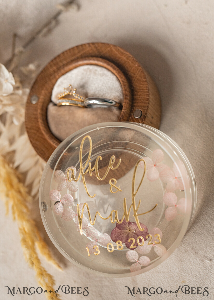 RING BEARER BOXES & PILLOWS Epoxy Wedding rings Box epoxy resin and wood wedding ring box for ceremony, Boho Epoxy Wedding Ring Boxes his hers, Transparent Epoxy dubble Ring Box for wedding, Wood resin flowers Marriage Proposal Ring Box