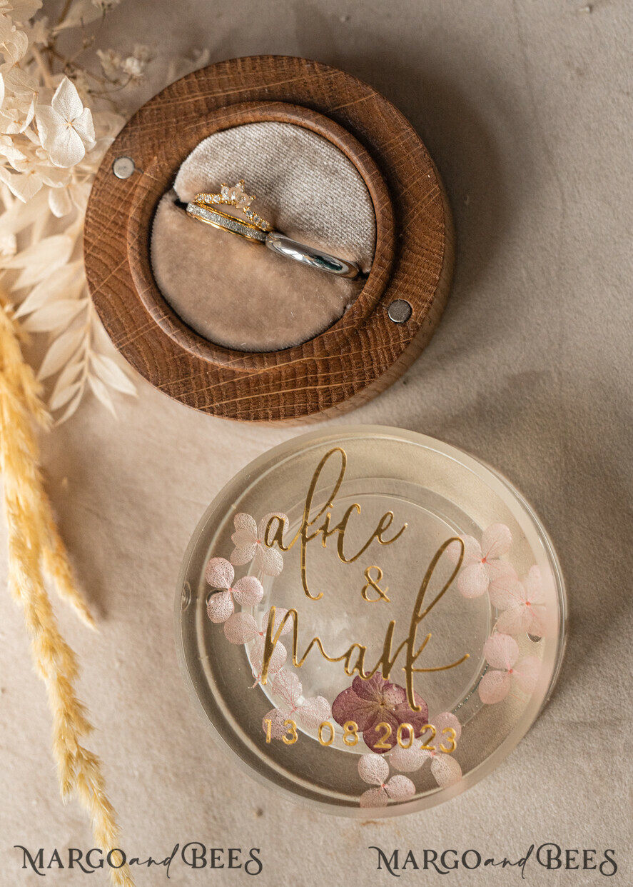 RING BEARER BOXES & PILLOWS Epoxy Wedding rings Box epoxy resin and wood wedding ring box for ceremony, Boho Epoxy Wedding Ring Boxes his hers, Transparent Epoxy dubble Ring Box for wedding, Wood resin flowers Marriage Proposal Ring Box