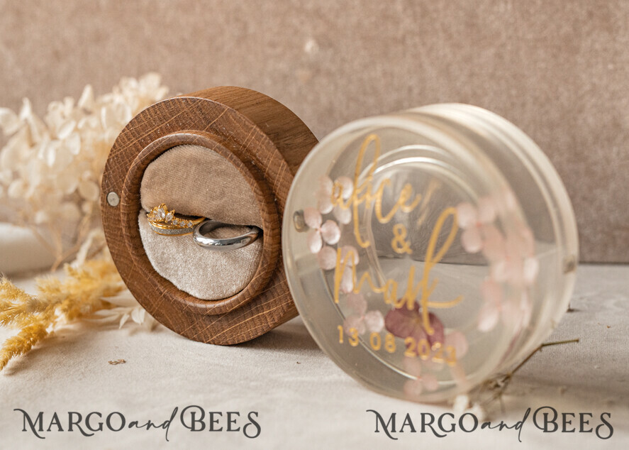 RING BEARER BOXES & PILLOWS Epoxy Wedding rings Box epoxy resin and wood wedding ring box for ceremony, Boho Epoxy Wedding Ring Boxes his hers, Transparent Epoxy dubble Ring Box for wedding, Wood resin flowers Marriage Proposal Ring Box