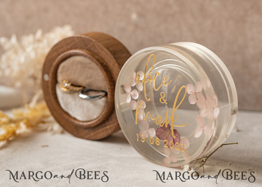 RING BEARER BOXES & PILLOWS Epoxy Wedding rings Box epoxy resin and wood wedding ring box for ceremony, Boho Epoxy Wedding Ring Boxes his hers, Transparent Epoxy dubble Ring Box for wedding, Wood resin flowers Marriage Proposal Ring Box