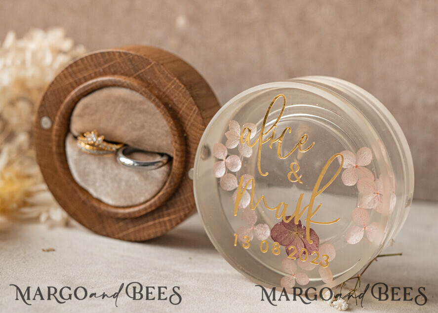 RING BEARER BOXES & PILLOWS Epoxy Wedding rings Box epoxy resin and wood wedding ring box for ceremony, Boho Epoxy Wedding Ring Boxes his hers, Transparent Epoxy dubble Ring Box for wedding, Wood resin flowers Marriage Proposal Ring Box