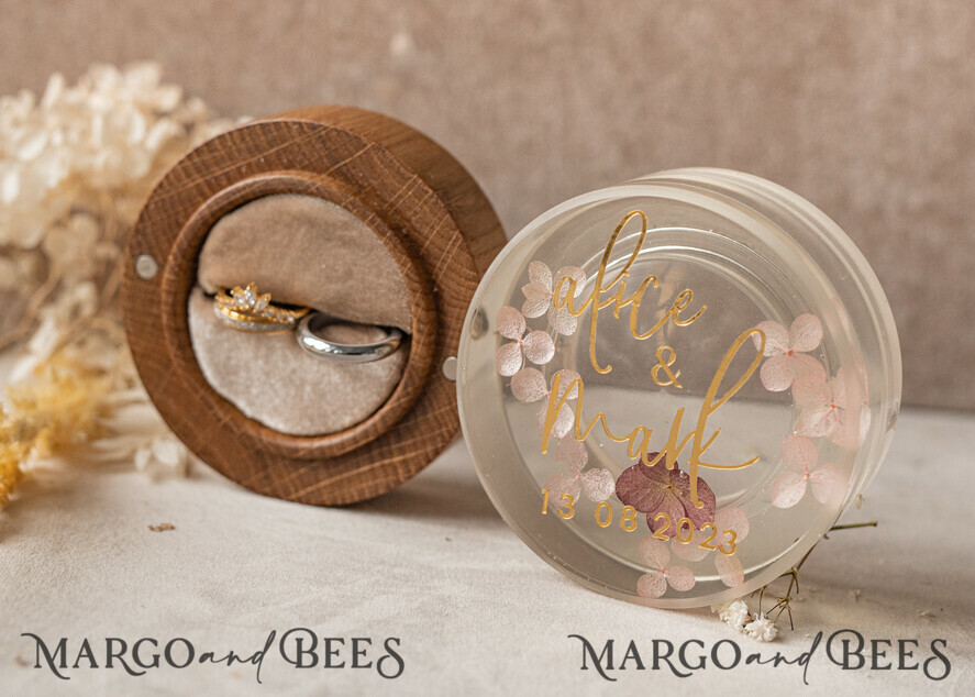 RING BEARER BOXES & PILLOWS Epoxy Wedding rings Box epoxy resin and wood wedding ring box for ceremony, Boho Epoxy Wedding Ring Boxes his hers, Transparent Epoxy dubble Ring Box for wedding, Wood resin flowers Marriage Proposal Ring Box