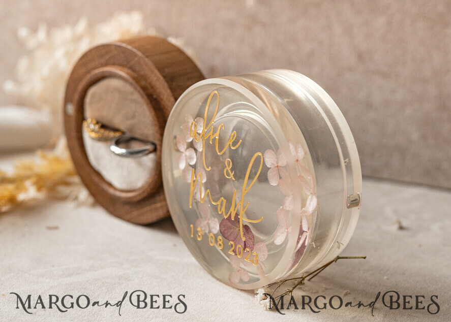 RING BEARER BOXES & PILLOWS Epoxy Wedding rings Box epoxy resin and wood wedding ring box for ceremony, Boho Epoxy Wedding Ring Boxes his hers, Transparent Epoxy dubble Ring Box for wedding, Wood resin flowers Marriage Proposal Ring Box