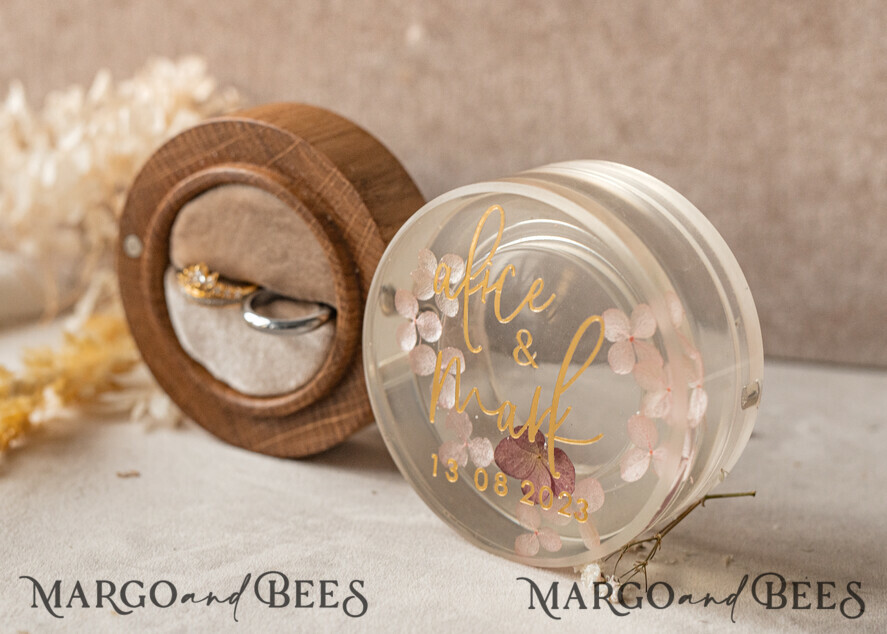 RING BEARER BOXES & PILLOWS Epoxy Wedding rings Box epoxy resin and wood wedding ring box for ceremony, Boho Epoxy Wedding Ring Boxes his hers, Transparent Epoxy dubble Ring Box for wedding, Wood resin flowers Marriage Proposal Ring Box