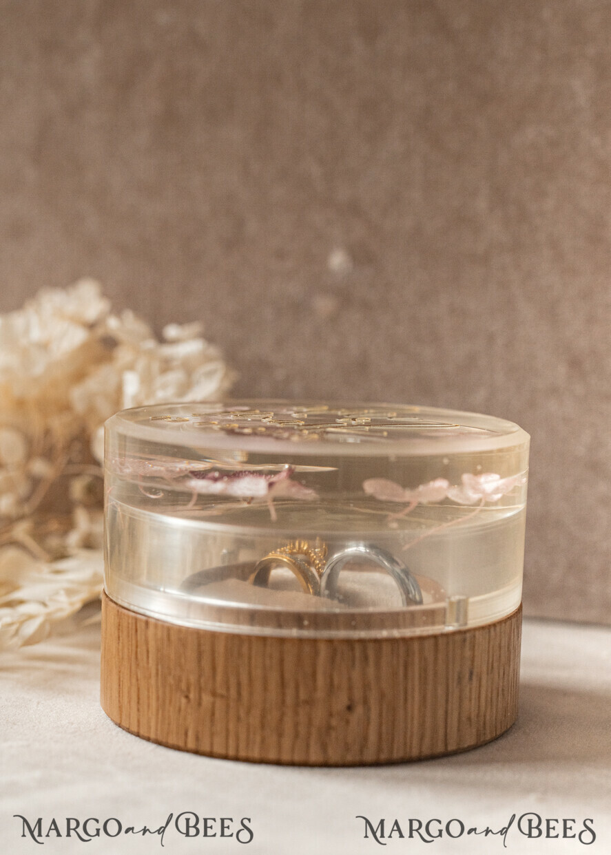 RING BEARER BOXES & PILLOWS Epoxy Wedding rings Box epoxy resin and wood wedding ring box for ceremony, Boho Epoxy Wedding Ring Boxes his hers, Transparent Epoxy dubble Ring Box for wedding, Wood resin flowers Marriage Proposal Ring Box