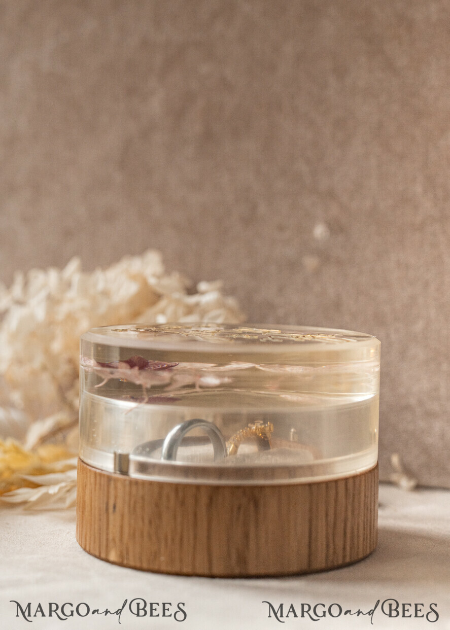 RING BEARER BOXES & PILLOWS Epoxy Wedding rings Box epoxy resin and wood wedding ring box for ceremony, Boho Epoxy Wedding Ring Boxes his hers, Transparent Epoxy dubble Ring Box for wedding, Wood resin flowers Marriage Proposal Ring Box