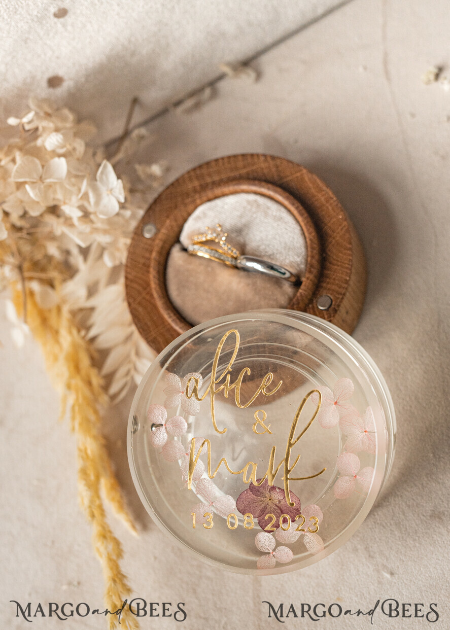 RING BEARER BOXES & PILLOWS Epoxy Wedding rings Box epoxy resin and wood wedding ring box for ceremony, Boho Epoxy Wedding Ring Boxes his hers, Transparent Epoxy dubble Ring Box for wedding, Wood resin flowers Marriage Proposal Ring Box