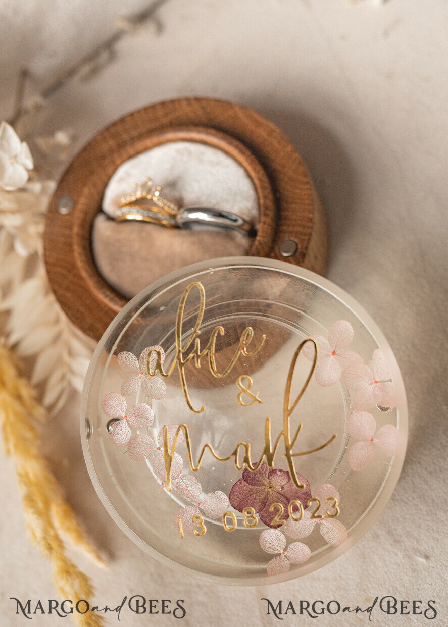 RING BEARER BOXES & PILLOWS Epoxy Wedding rings Box epoxy resin and wood wedding ring box for ceremony, Boho Epoxy Wedding Ring Boxes his hers, Transparent Epoxy dubble Ring Box for wedding, Wood resin flowers Marriage Proposal Ring Box