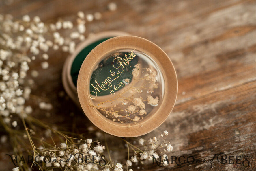 RING BEARER BOXES & PILLOWS Epoxy Wedding rings Box Presonaised Ring Box for wedding bands, wood wedding ring box • rustic wedding rings box • real flowers in resin luxury ring box