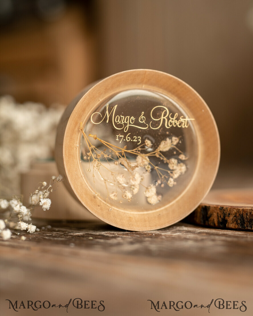 RING BEARER BOXES & PILLOWS Epoxy Wedding rings Box Presonaised Ring Box for wedding bands, wood wedding ring box • rustic wedding rings box • real flowers in resin luxury ring box