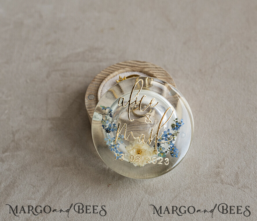 RING BEARER BOXES & PILLOWS Epoxy Wedding rings Box epoxy resin and wood wedding ring box for ceremony, Boho Epoxy Wedding Ring Boxes his hers, Transparent Epoxy dubble Ring Box for wedding, Wood resin flowers Marriage Proposal Ring Box