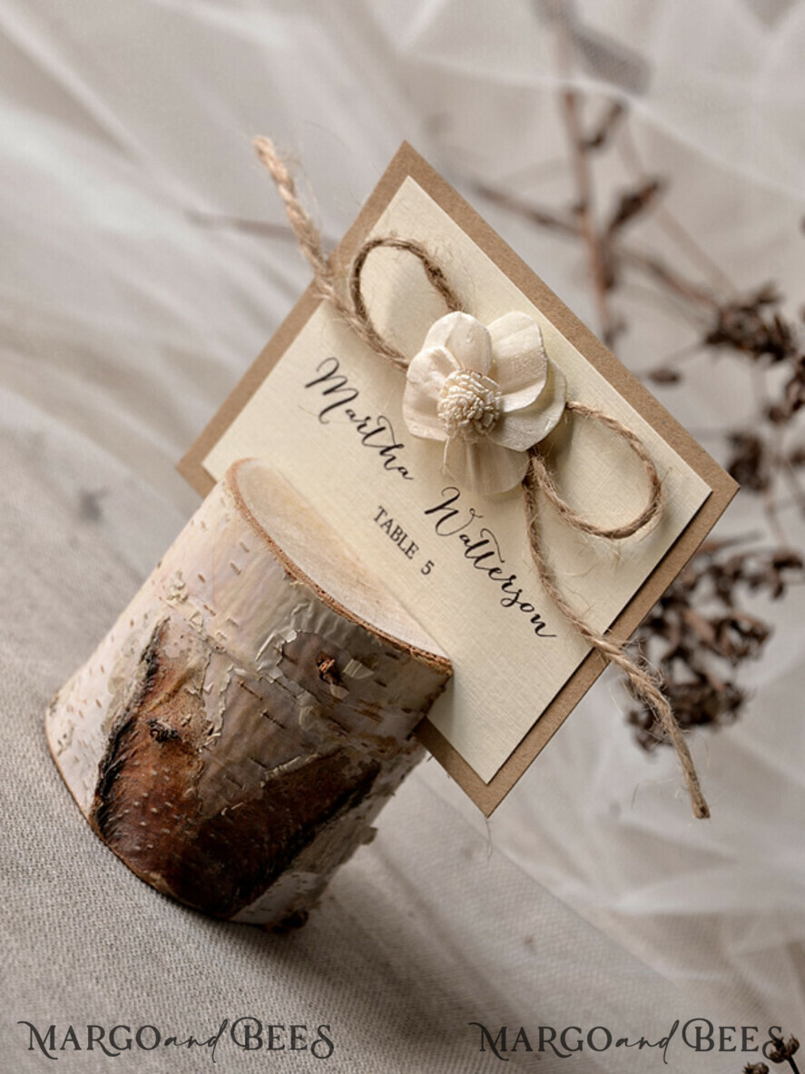 PLACE CARDS / TABLE CARDS Rustic Eco Wedding Place cards Minimalist Ecru Wedding Place Cards, Rustic Name Tags, Simple Romantic Wedding Name Tags with flower decor and Burlap Twine, Custom Text, Rustic Place Cards