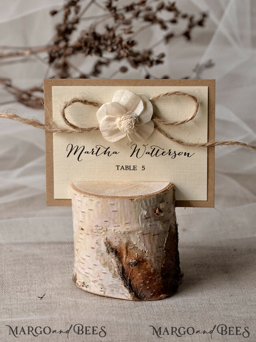 PLACE CARDS / TABLE CARDS Rustic Eco Wedding Place cards Minimalist Ecru Wedding Place Cards, Rustic Name Tags, Simple Romantic Wedding Name Tags with flower decor and Burlap Twine, Custom Text, Rustic Place Cards