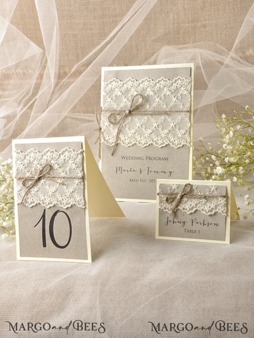 PLACE CARDS / TABLE CARDS Rustic Eco Wedding Place cards Romantic Eco Wedding Place Cards with Elegant White Lace and Brown Burlap Twine, Rustic Wedding Stationery, Delicate Wedding Place Cards, Rustic Escort Cards