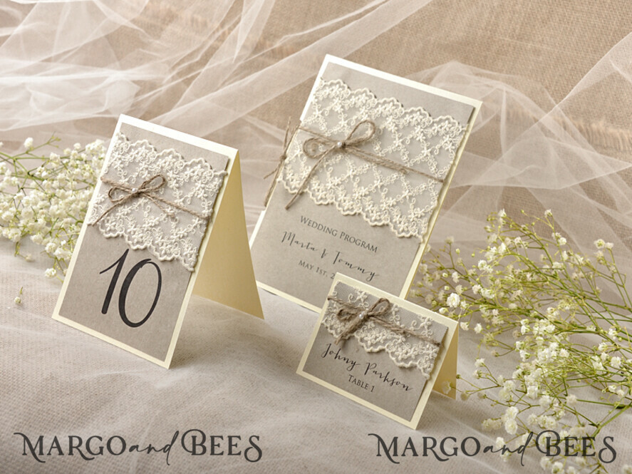 PLACE CARDS / TABLE CARDS Rustic Eco Wedding Place cards Romantic Eco Wedding Place Cards with Elegant White Lace and Brown Burlap Twine, Rustic Wedding Stationery, Delicate Wedding Place Cards, Rustic Escort Cards