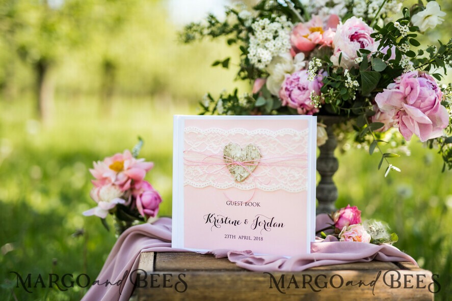 WEDDING GUEST BOOKS Acrylic Golden Guestbook Presonalised Wedding Guest Book, Vintage Lace Instant Photo Book Boho Elegant Instax Wedding Photo Guestbook