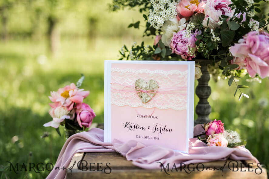 WEDDING GUEST BOOKS Acrylic Golden Guestbook Presonalised Wedding Guest Book, Vintage Lace Instant Photo Book Boho Elegant Instax Wedding Photo Guestbook