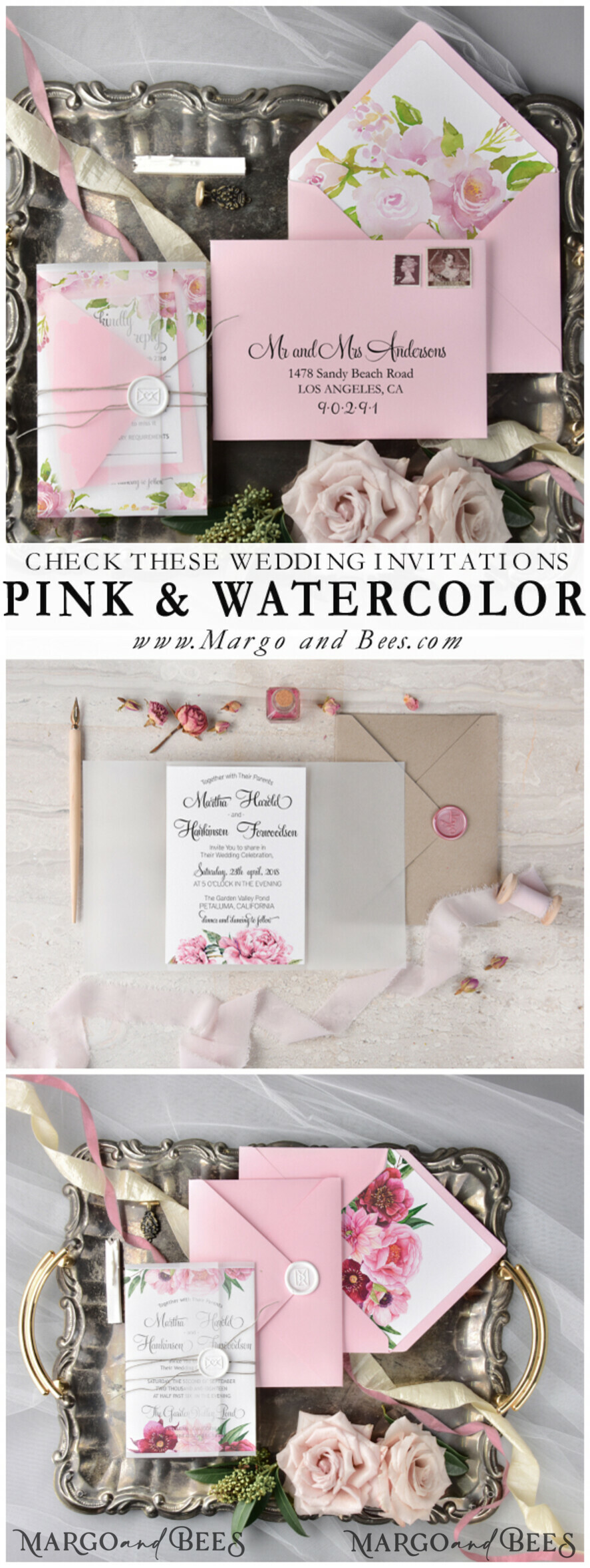 WEDDING INVITATIONS floral / boho / watercolor Stylish wedding invitation boho design stationery elegant