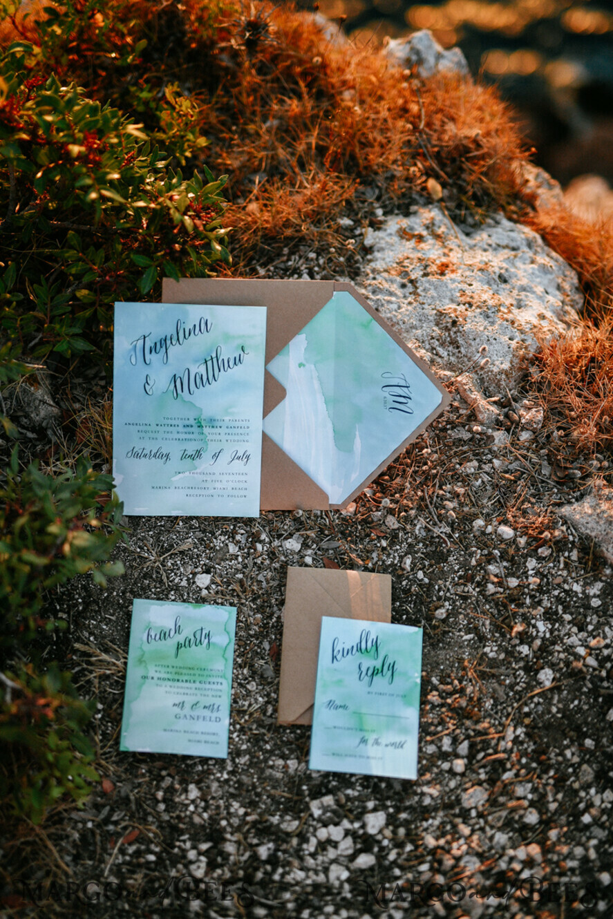 WEDDING INVITATIONS floral / boho / watercolor Watercolor beach Wedding Invitations, Minimalist Watercolor Seaside Wedding Invites, Italian Wedding Cards