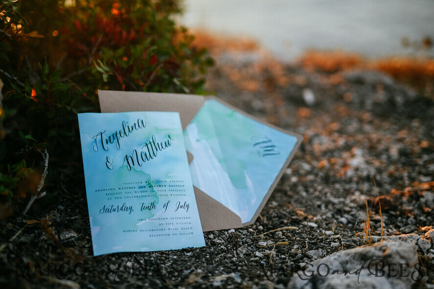 WEDDING INVITATIONS floral / boho / watercolor Watercolor beach Wedding Invitations, Minimalist Watercolor Seaside Wedding Invites, Italian Wedding Cards
