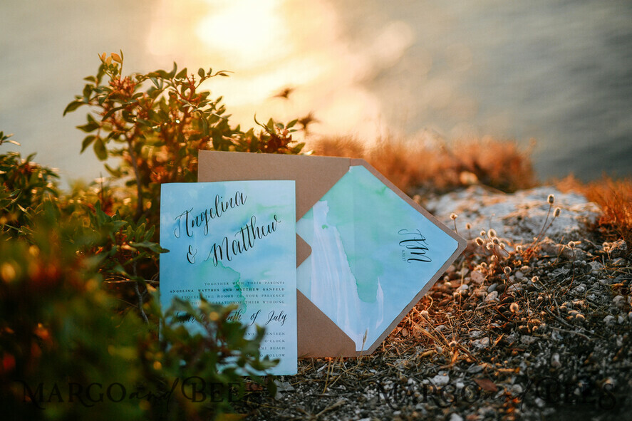WEDDING INVITATIONS floral / boho / watercolor Watercolor beach Wedding Invitations, Minimalist Watercolor Seaside Wedding Invites, Italian Wedding Cards