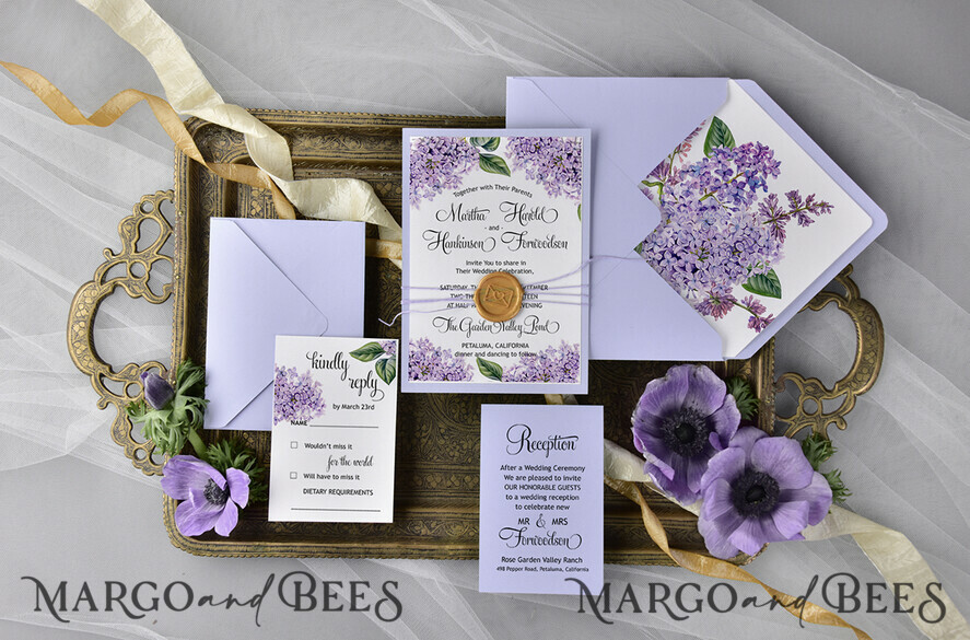 WEDDING INVITATIONS floral / boho / watercolor Modern Wedding invitations bohemian stationery lilac