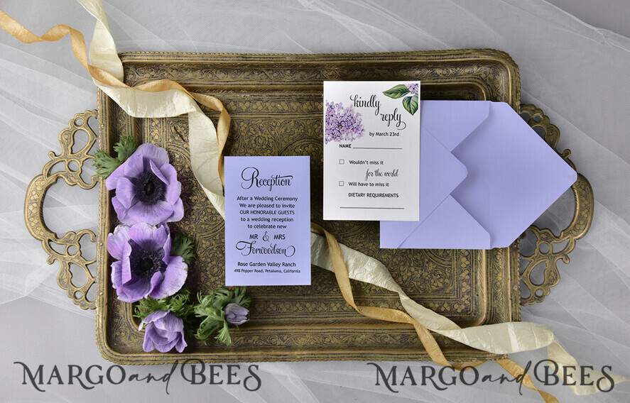 WEDDING INVITATIONS floral / boho / watercolor Modern Wedding invitations bohemian stationery lilac