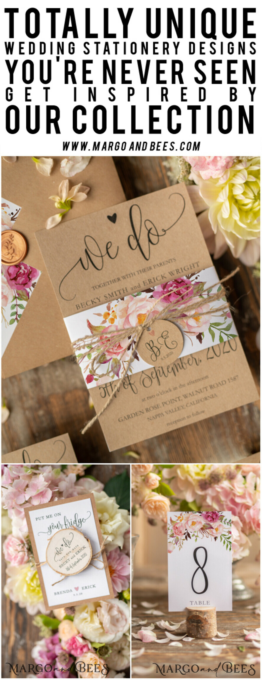 WEDDING INVITATIONS floral / boho / watercolor Wedding invitations suite romantic invites elegant