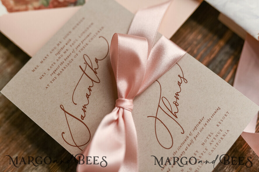 WEDDING INVITATIONS floral / boho / watercolor Wedding invitation suite elegant with calligraphy pritning floral pastel peach