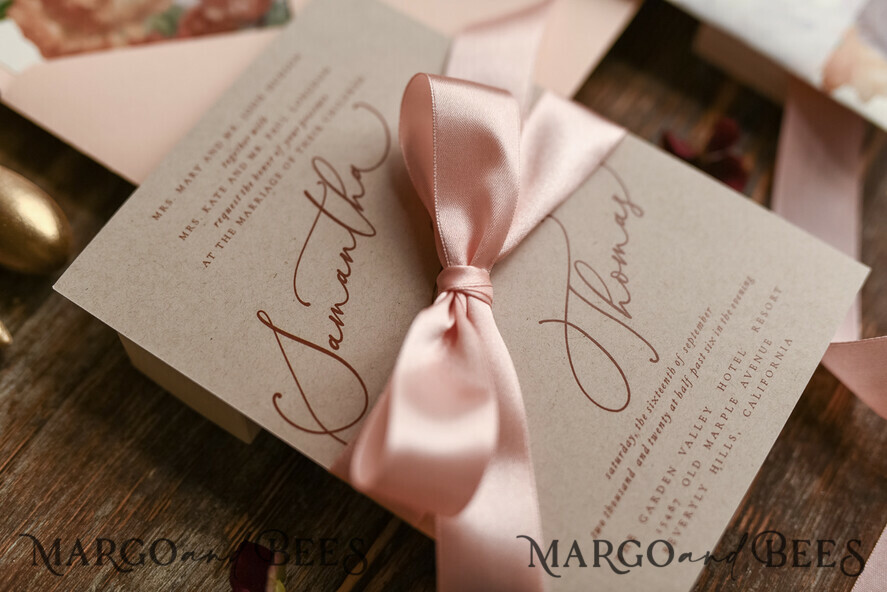 WEDDING INVITATIONS floral / boho / watercolor Wedding invitation suite elegant with calligraphy pritning floral pastel peach