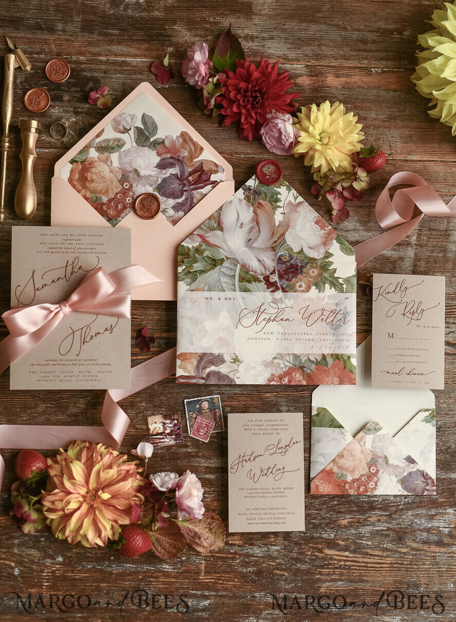 WEDDING INVITATIONS floral / boho / watercolor Wedding invitation suite elegant with calligraphy pritning floral pastel peach
