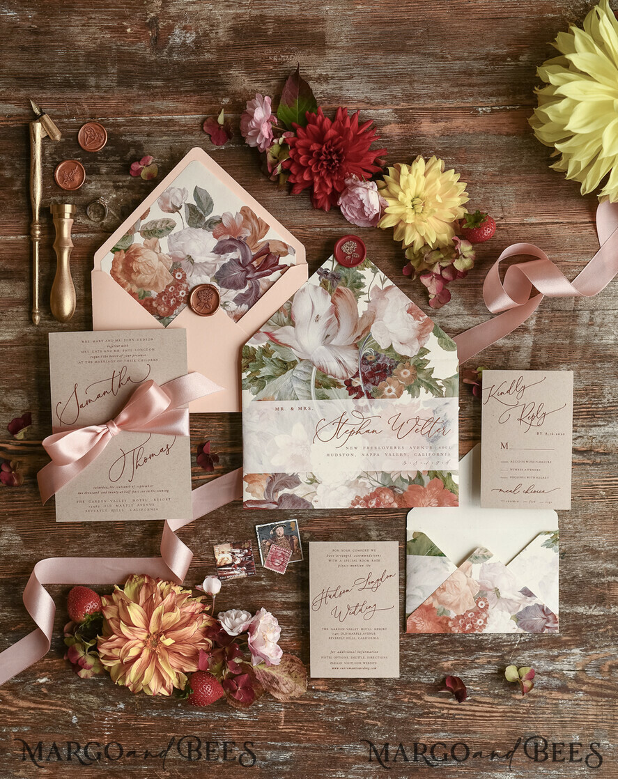 WEDDING INVITATIONS floral / boho / watercolor Wedding invitation suite elegant with calligraphy pritning floral pastel peach