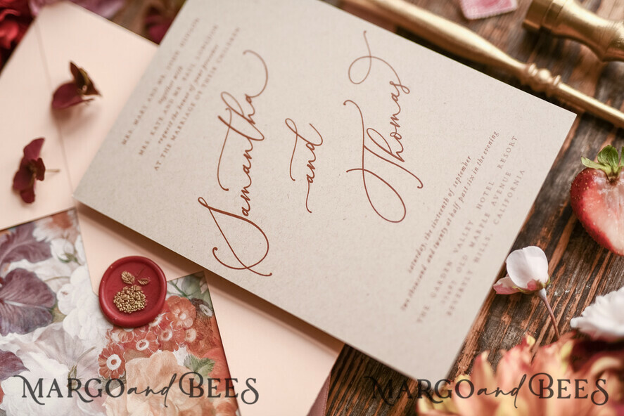 WEDDING INVITATIONS floral / boho / watercolor Wedding invitation suite elegant with calligraphy pritning floral pastel peach