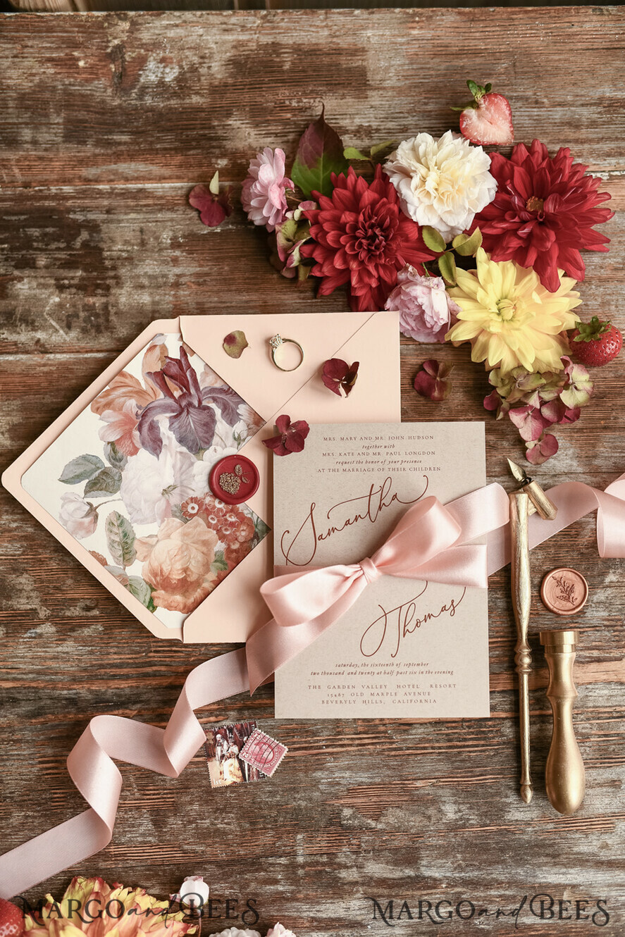 WEDDING INVITATIONS floral / boho / watercolor Wedding invitation suite elegant with calligraphy pritning floral pastel peach