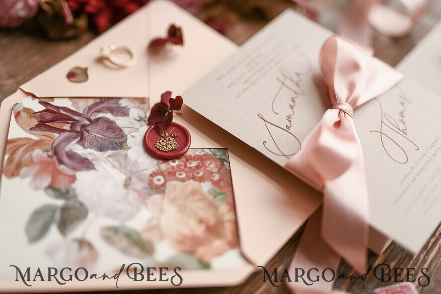 WEDDING INVITATIONS floral / boho / watercolor Wedding invitation suite elegant with calligraphy pritning floral pastel peach