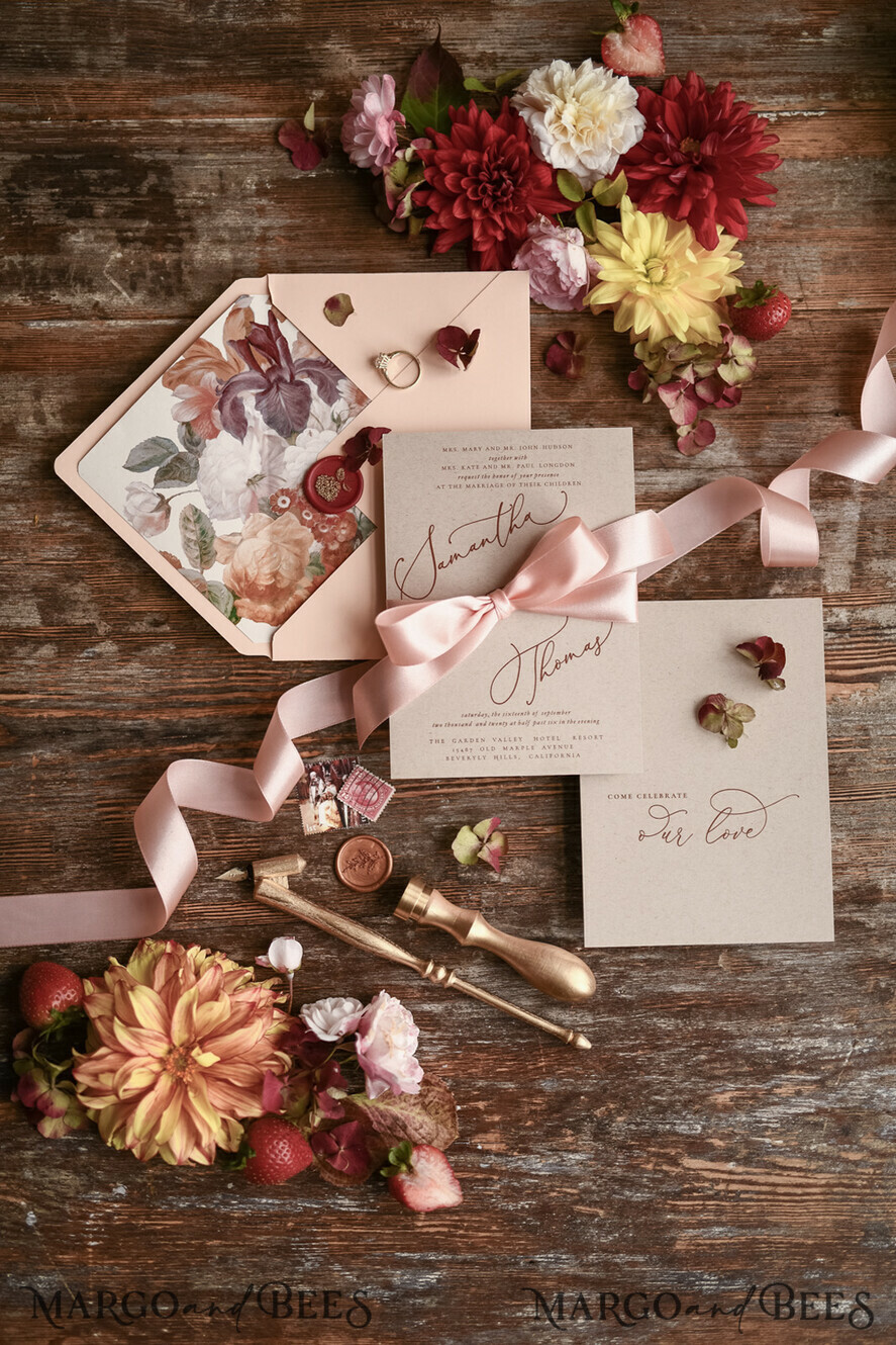 WEDDING INVITATIONS floral / boho / watercolor Wedding invitation suite elegant with calligraphy pritning floral pastel peach