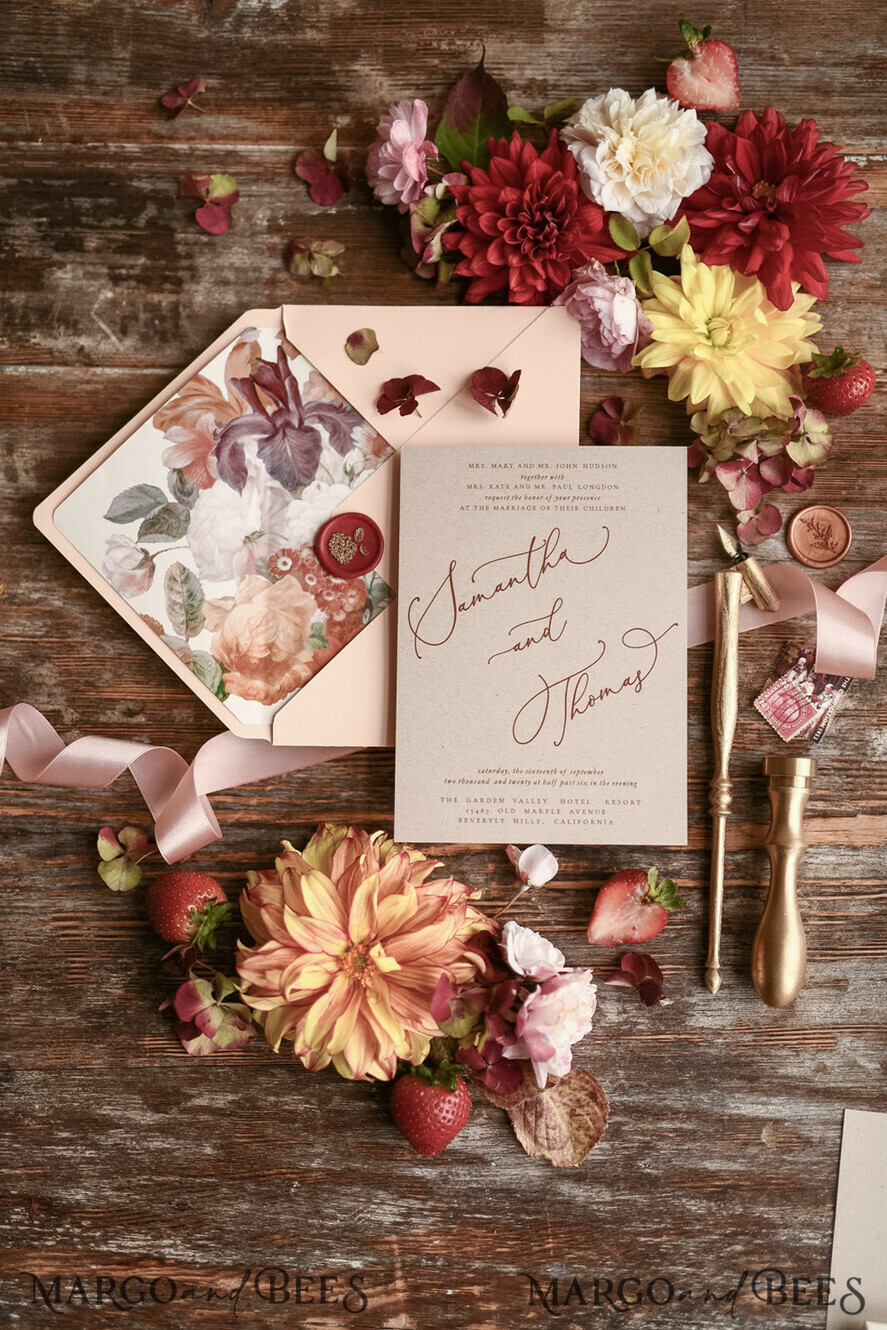 WEDDING INVITATIONS floral / boho / watercolor Wedding invitation suite elegant with calligraphy pritning floral pastel peach