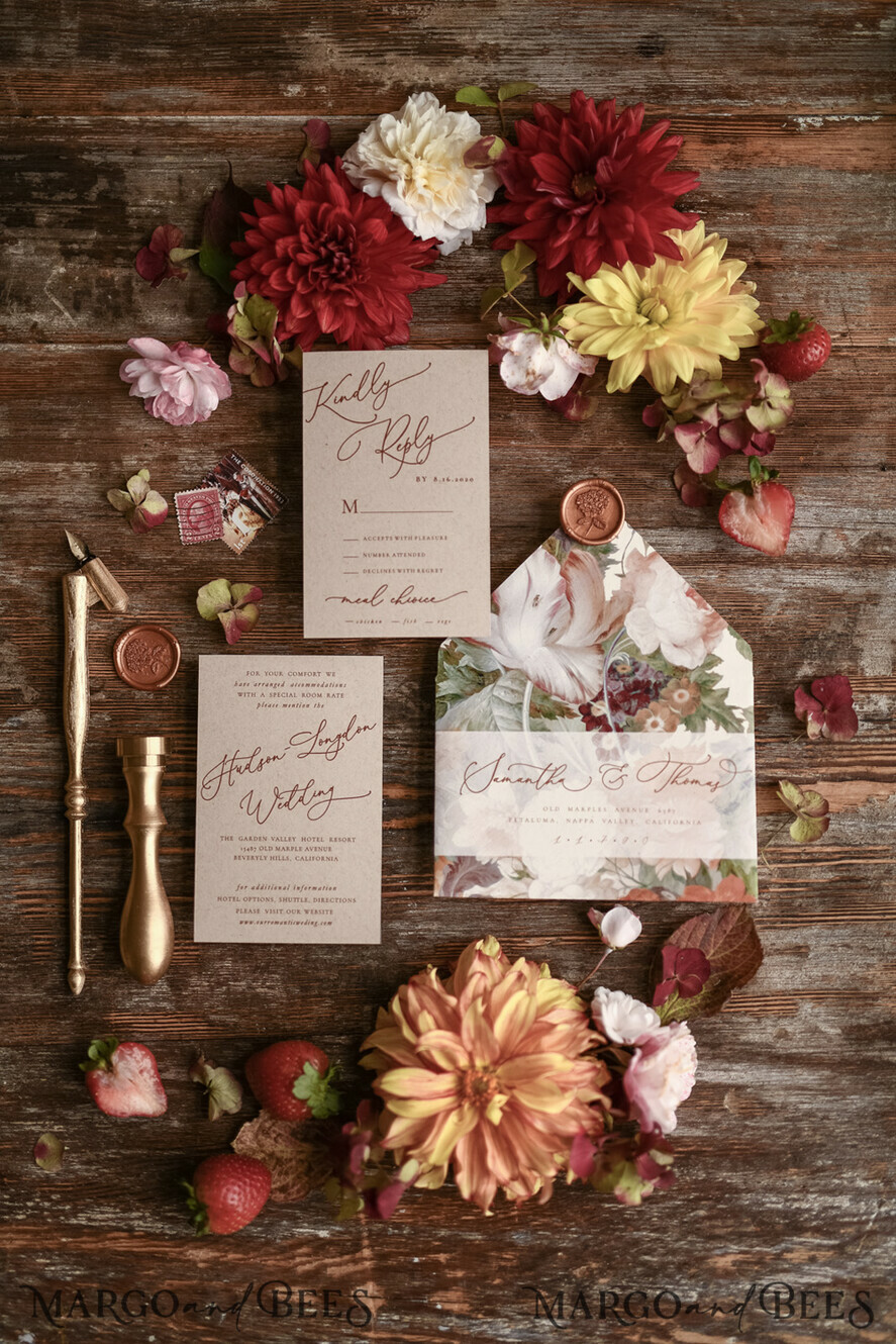 WEDDING INVITATIONS floral / boho / watercolor Wedding invitation suite elegant with calligraphy pritning floral pastel peach
