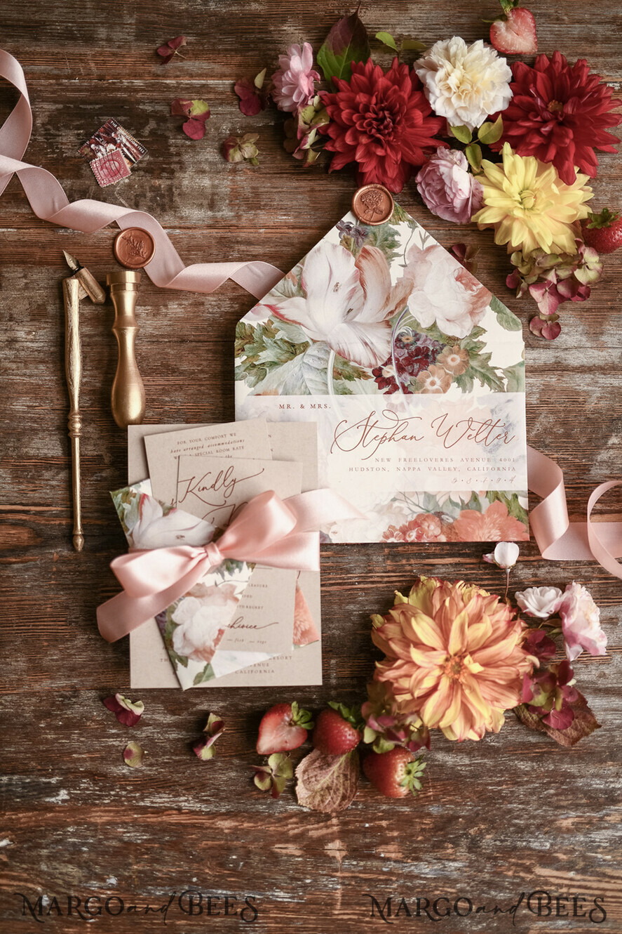 WEDDING INVITATIONS floral / boho / watercolor Wedding invitation suite elegant with calligraphy pritning floral pastel peach