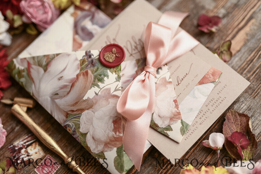 WEDDING INVITATIONS floral / boho / watercolor Wedding invitation suite elegant with calligraphy pritning floral pastel peach