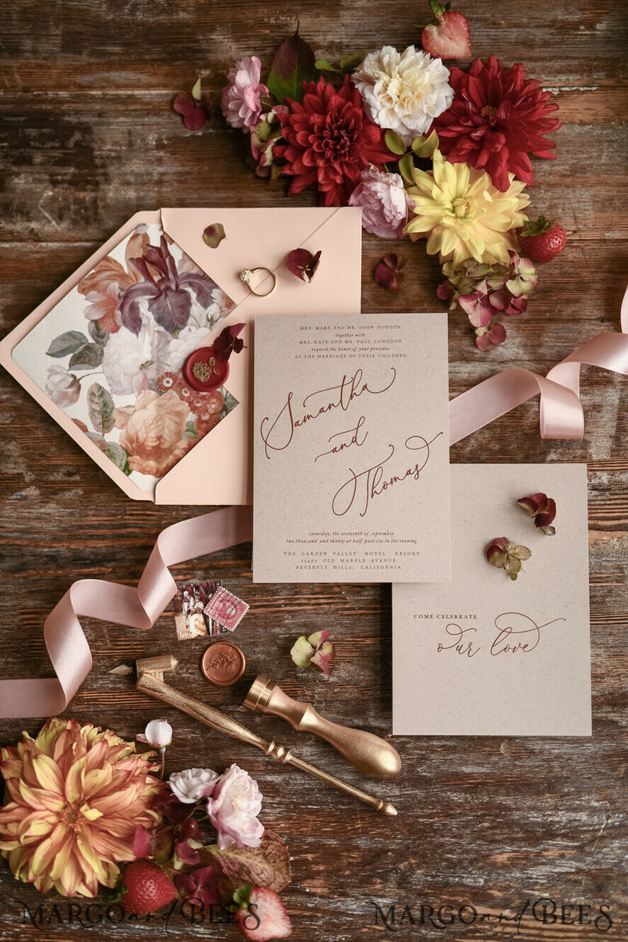 WEDDING INVITATIONS floral / boho / watercolor Wedding invitation suite elegant with calligraphy pritning floral pastel peach