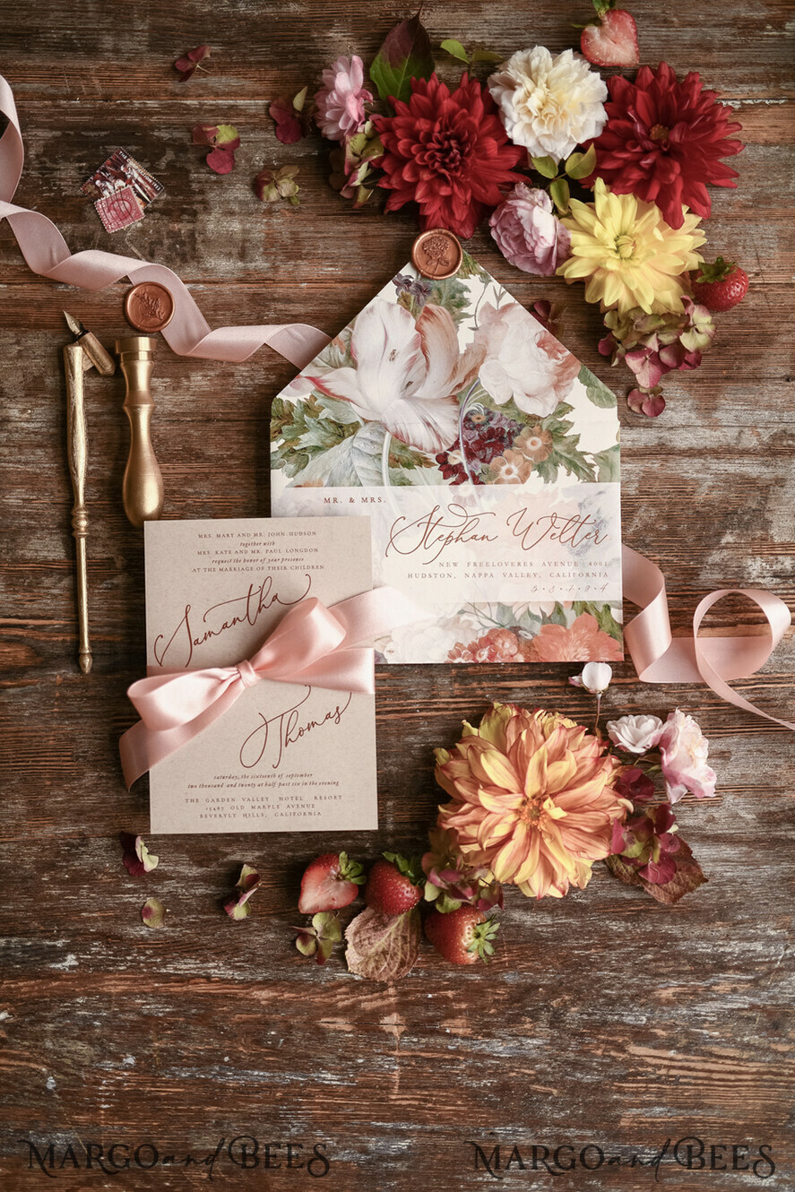 WEDDING INVITATIONS floral / boho / watercolor Wedding invitation suite elegant with calligraphy pritning floral pastel peach
