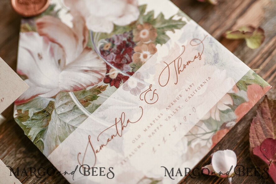 WEDDING INVITATIONS floral / boho / watercolor Wedding invitation suite elegant with calligraphy pritning floral pastel peach
