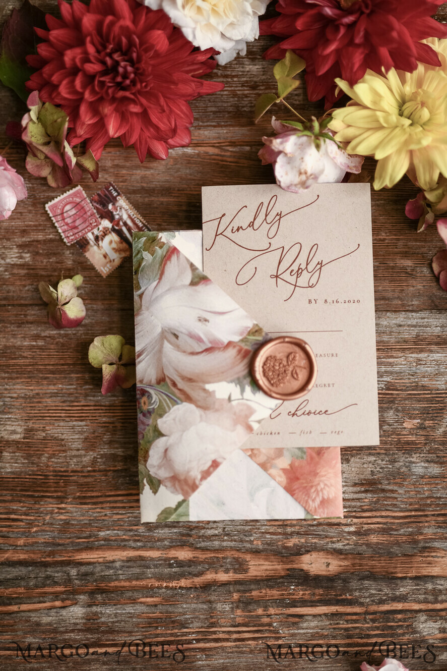 WEDDING INVITATIONS floral / boho / watercolor Wedding invitation suite elegant with calligraphy pritning floral pastel peach
