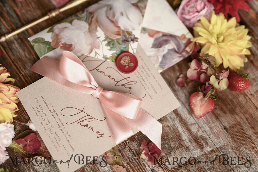 WEDDING INVITATIONS floral / boho / watercolor Wedding invitation suite elegant with calligraphy pritning floral pastel peach
