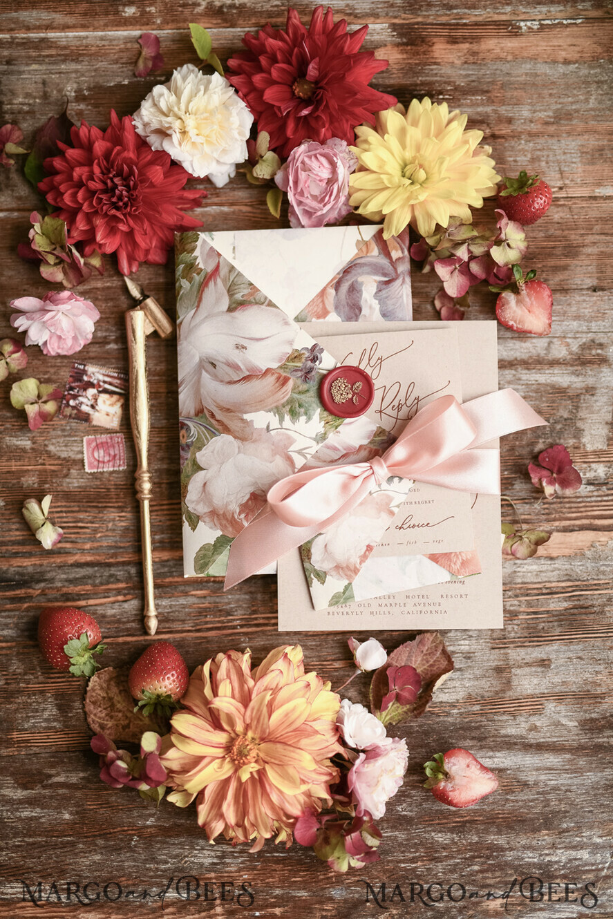 WEDDING INVITATIONS floral / boho / watercolor Wedding invitation suite elegant with calligraphy pritning floral pastel peach